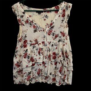 American Eagle Floral Babydoll Top Sz M Tiered Ruffle Roses Y2K Boho Cottagecore